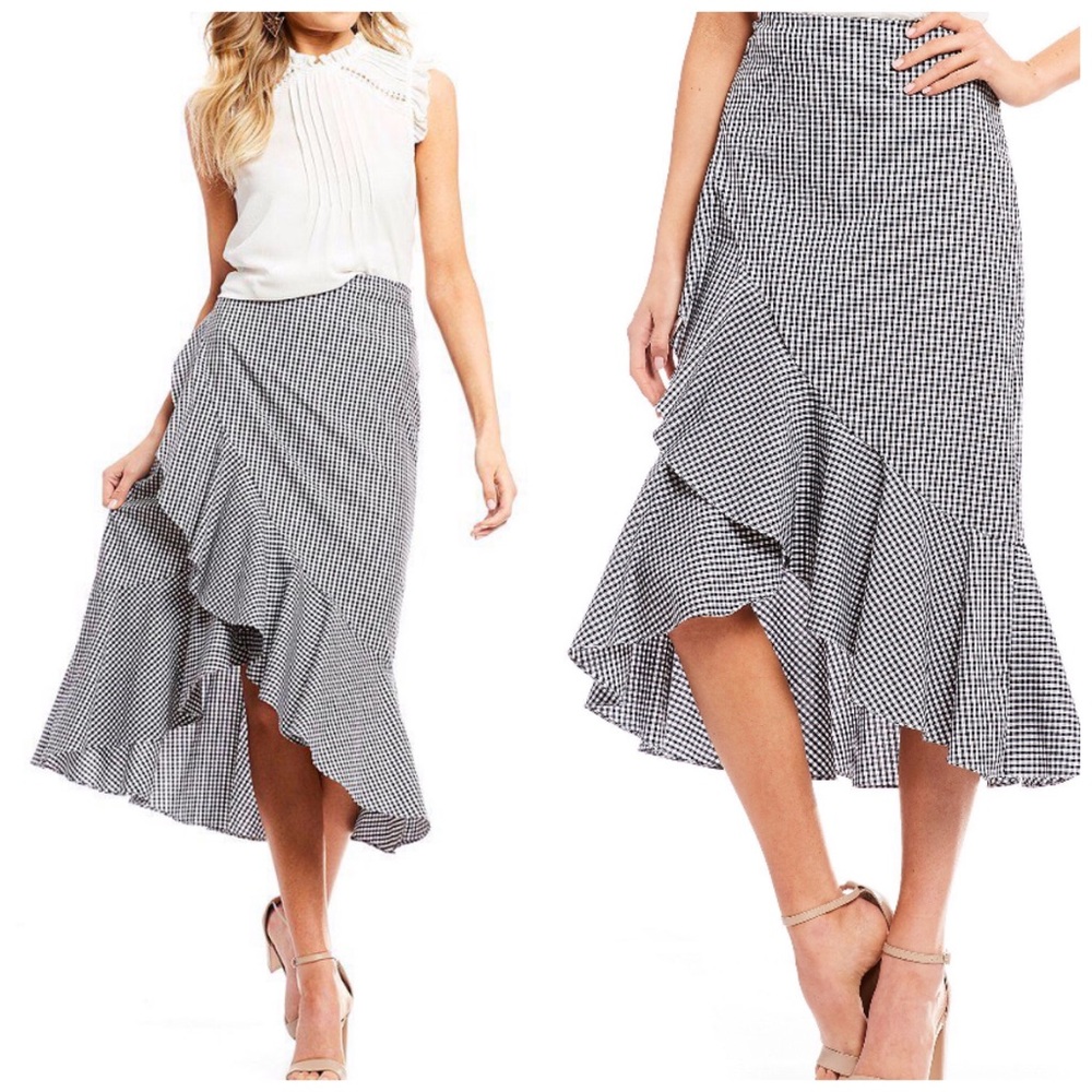 LAST (S) Gingham ruffle midi skirt